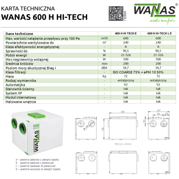 Rekuperator przeciwprądowy WANAS 600 H - obrazek 5